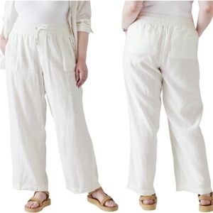 NWOT Athleta Plus Size 100% Linen White Cabo Wide Leg Pants